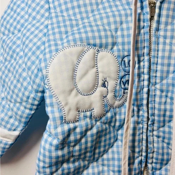 Vintage Hooded Baby Bunting Snowsuit Blue/ White Gingham - Picture 8 of 11